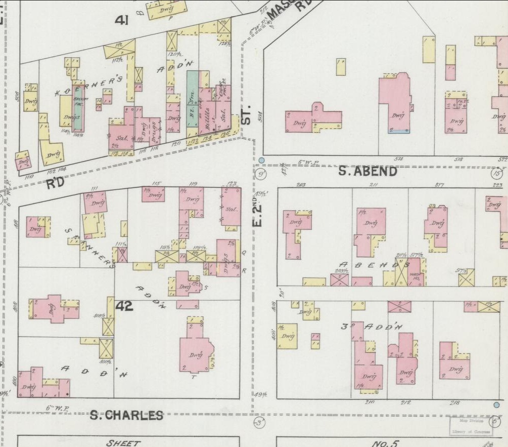 November 1889 Sanborn map. Champion House is the house at lower left; no porch appears in its outline.