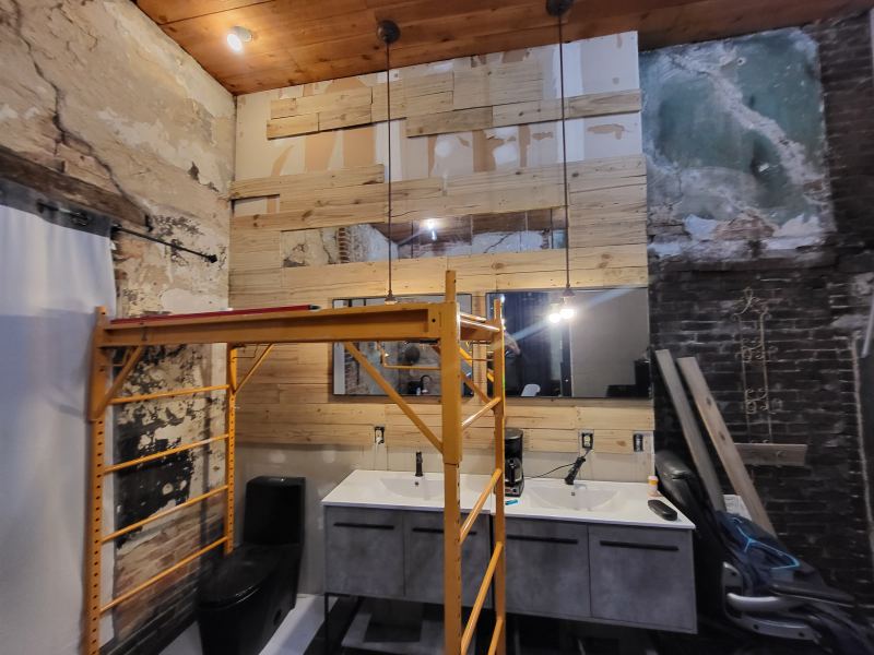 Original listing photo of a Champion House bath work area