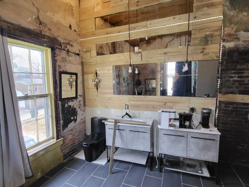 Original listing photo of a Champion House bath vanity area